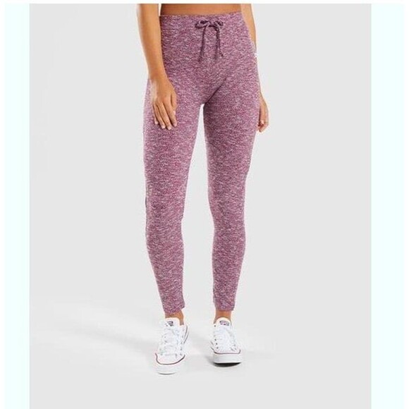 GYMSHARK Slounge Cropped Jogger Leggings in Deep Plum Marl Small - Picture 1 of 5